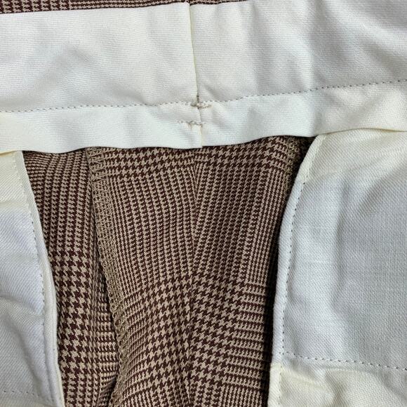 RALPH LAUREN Size 30 Brown Beige Glenplaid Cotton Pleated Tapered Dress Pants - Picture 7 of 7